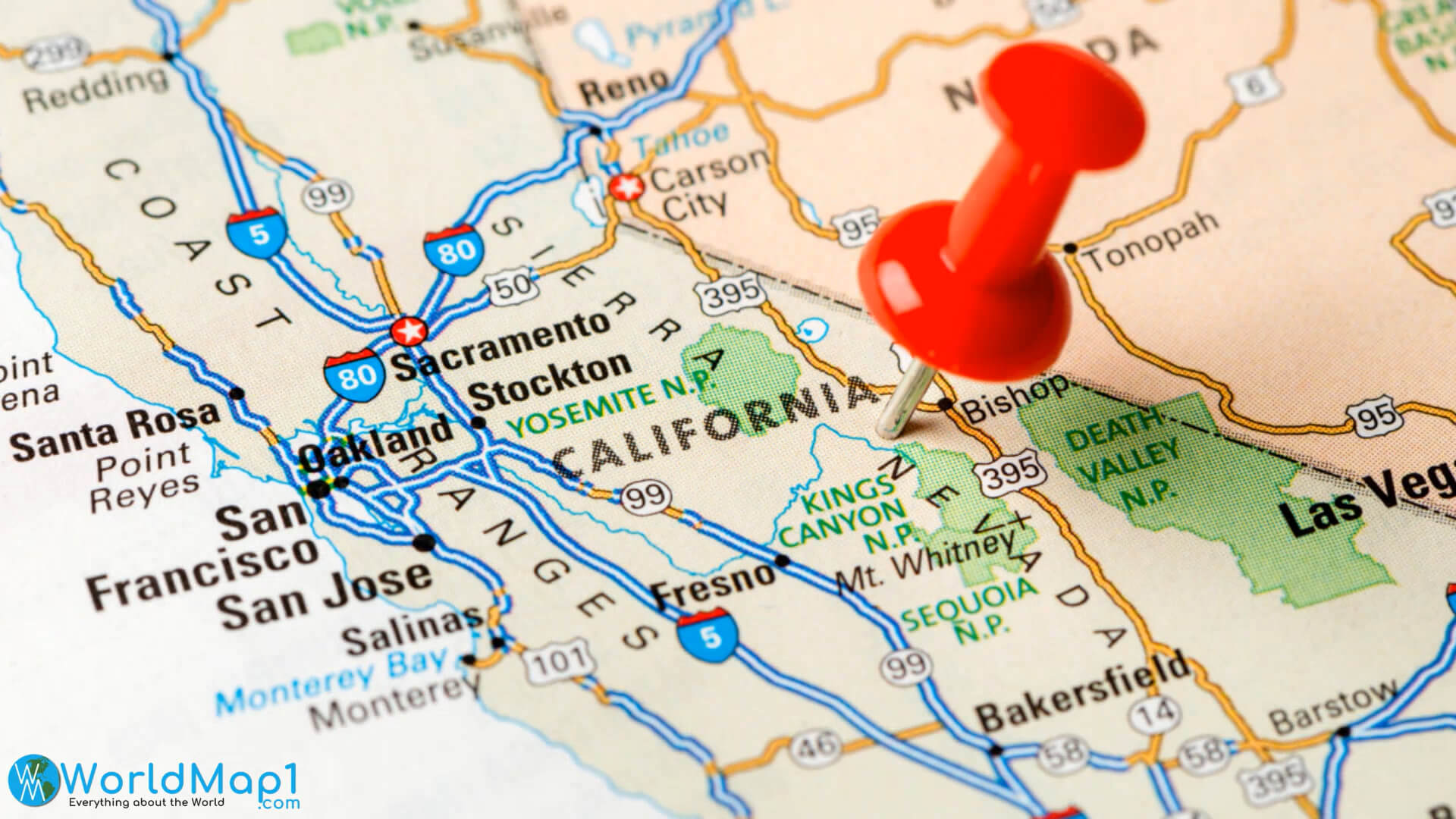 Carte de la Californie avec San Francisco et San Jose